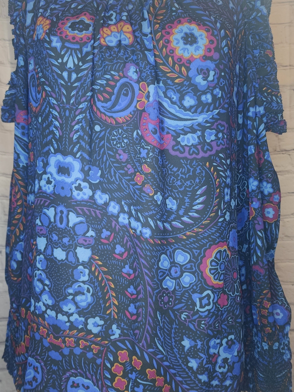 LOFT Blue Paisley Tunic with Pink & Orange Accents